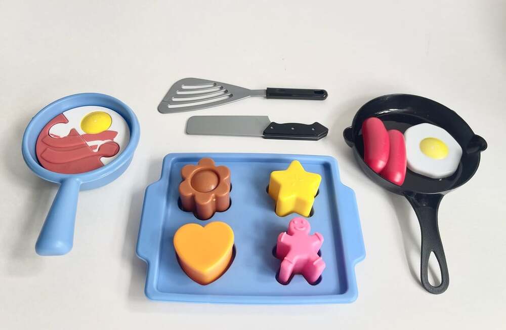 Play Kitchen Toy Cooking Set Pots Pans Spatula Knife Food Play Food